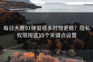 每日大赛91弹窗很多时想更稳？隐私权限按这15个关键点设置