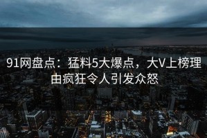 91网盘点：猛料5大爆点，大V上榜理由疯狂令人引发众怒