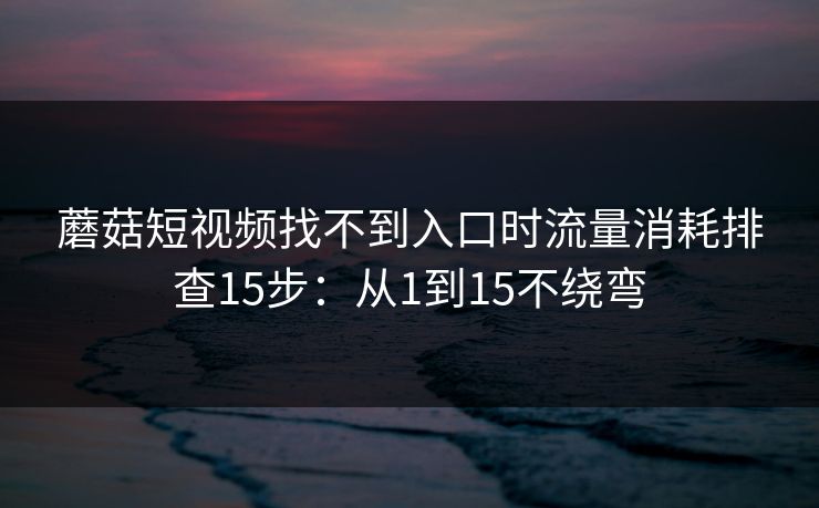 蘑菇短视频找不到入口时流量消耗排查15步：从1到15不绕弯